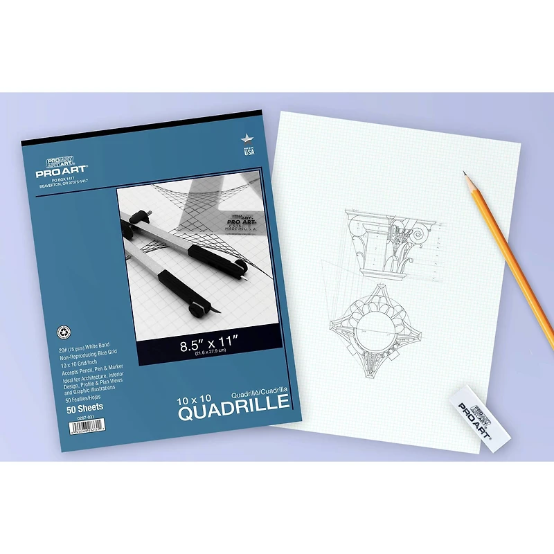 Pro Art® 10" x 10" Grid/Inch Quadrille Pad, 8.5" x 11"