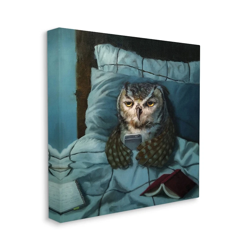 Stupell Industries Night Owl on Phone in Bed Funny Animal Canvas Wall Art