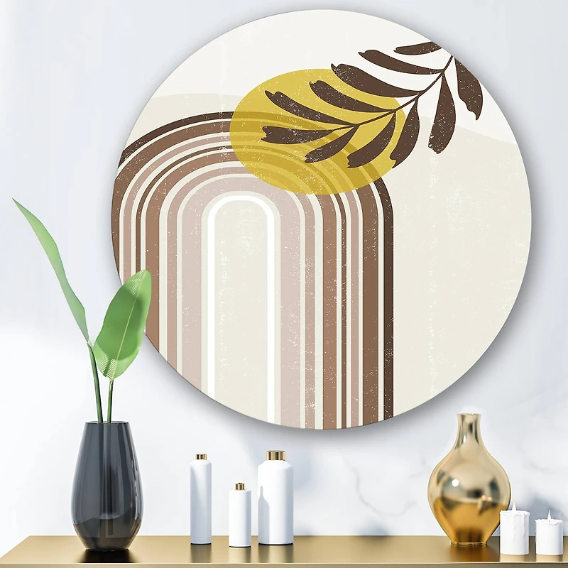 Designart - Abstract Sun and Moon With Leaf In Earth Tones