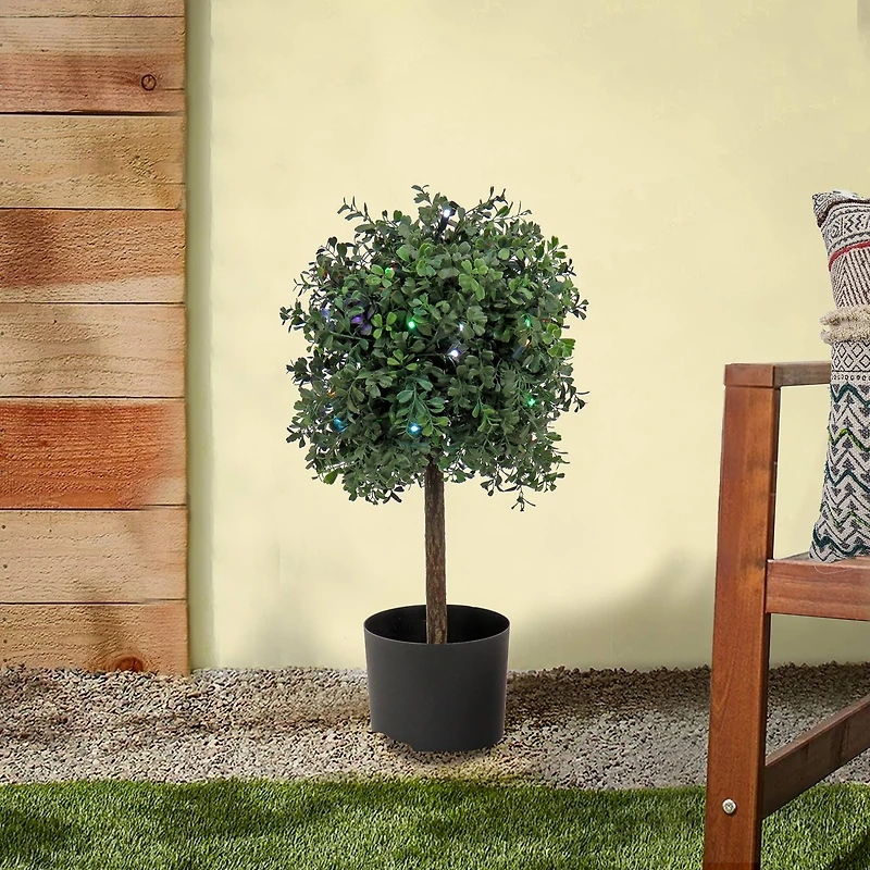 2ft. Boxwood Single Ball Topiary With Multi-Function LED Lights