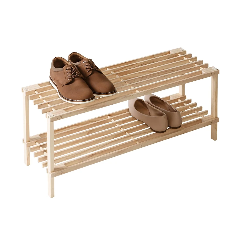 Honey Can Do 2-Tier Natural Wood Shoe Rack