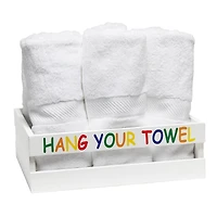 Elegant Designs Small White Wash Kids Towel Holder, Frame & Toilet Paper Holder Set