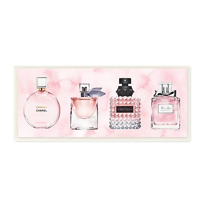 Stupell Industries Pink Fashion Fragrance Bottles Pink Watercolor Pattern, 7" x 17"