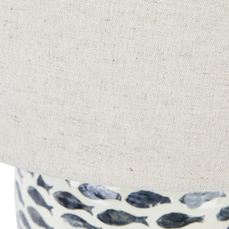 Hello Honey® 21.5" Blue and White Coastal Capiz and Bamboo Table Lamp Set with Fish Design