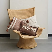 Hello Honey® 20" x 12" Brown & Cream Hello Fall Stonewashed Cotton Tufted Lumbar Pillow with Fringe