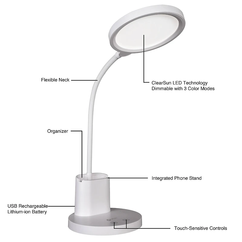 OttLite® Rechargeable LED Lamp with Phone Holder