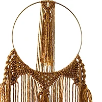 Brown Fabric Intricately Weaved Macrame Wall Decor with Beaded Fringe Tassels 10" x 1" x 38"