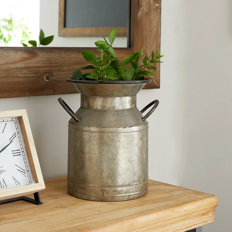 Rustic Gray Milk Can Planter Set