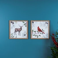 Framed Deer & Cardinal Bird Wall Art Set