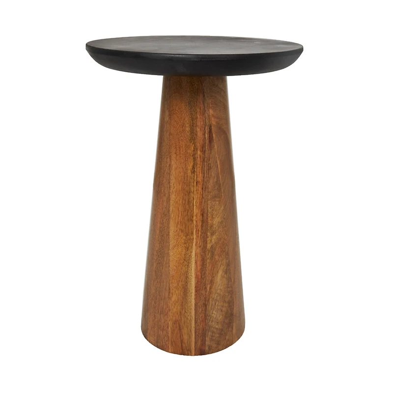 Brown Mango Wood Handmade Cone Shaped Accent Table with Black Tabletop Set