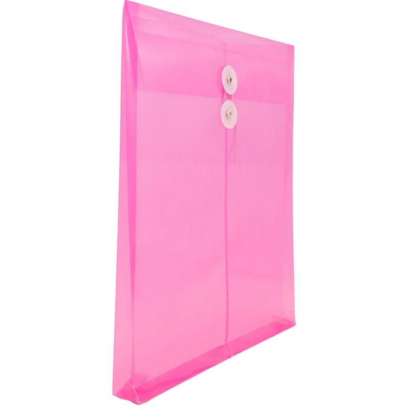 JAM Paper 9.75" x 13" Hot Pink Plastic Button String Open End Envelopes, 12ct.