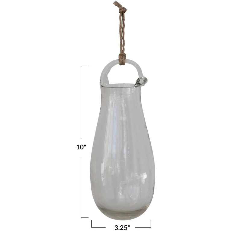 Hello Honey® 10" Clear Hand Blown Glass Hanging Vase