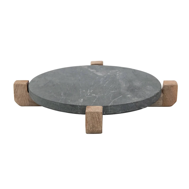 Hello Honey® Black & Natural Marble Serving Board with Mango Wood Stand Set