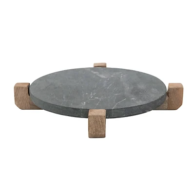Hello Honey® Black & Natural Marble Serving Board with Mango Wood Stand Set