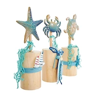 11" Blue Ceramic Sea Life Ombre Sculpture Set