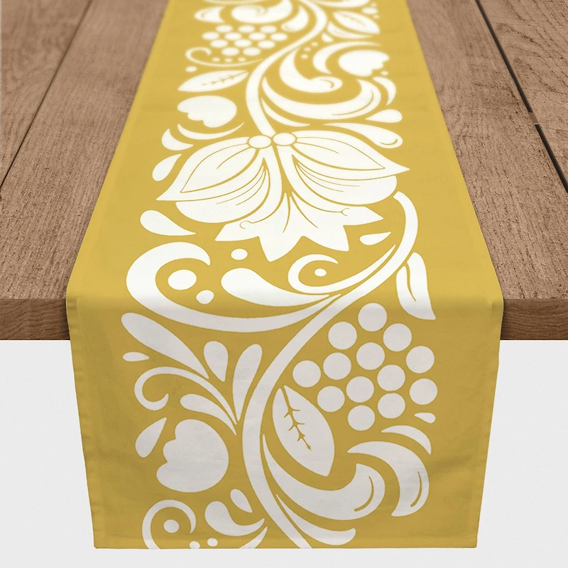 Folk Floral Yellow 16" x 72" Cotton Twill Runner