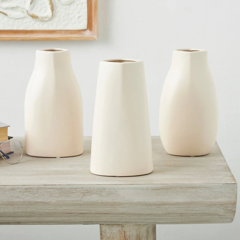 9" Cream Ceramic Minimalistic Vase Set