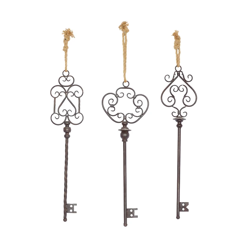 31" Black Metal Skeleton Key Industrial Wall Décor Set