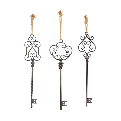 31" Black Metal Skeleton Key Industrial Wall Décor Set