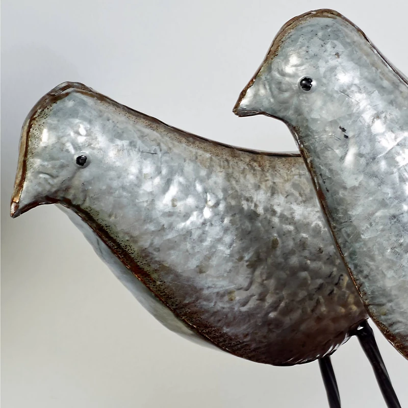 Gray Metal Farmhouse Bird Sculpture Set