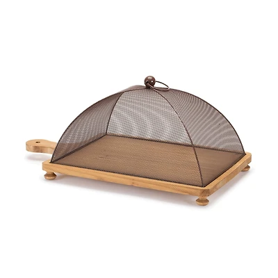 19.5" Wooden Tray with Mesh Cloche