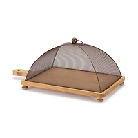 19.5" Wooden Tray with Mesh Cloche