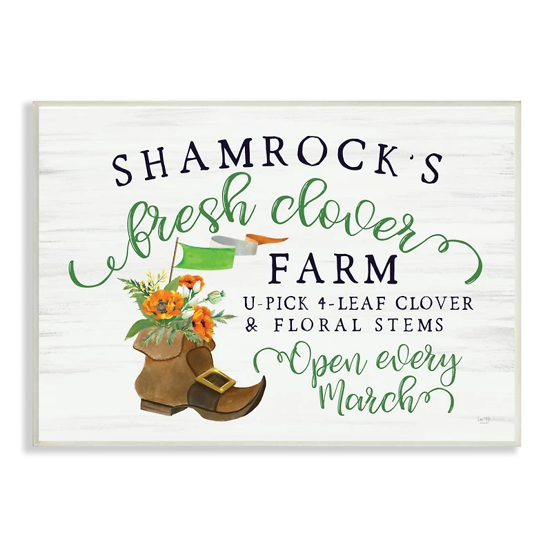 Stupell Industries Shamrock Clover Farm Typography Sign Grainy Pattern Wall Plaque Art