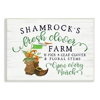 Stupell Industries Shamrock Clover Farm Typography Sign Grainy Pattern Wall Plaque Art