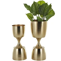 Gold Hourglass Shaped Metal Planter Set with Elevated Base
