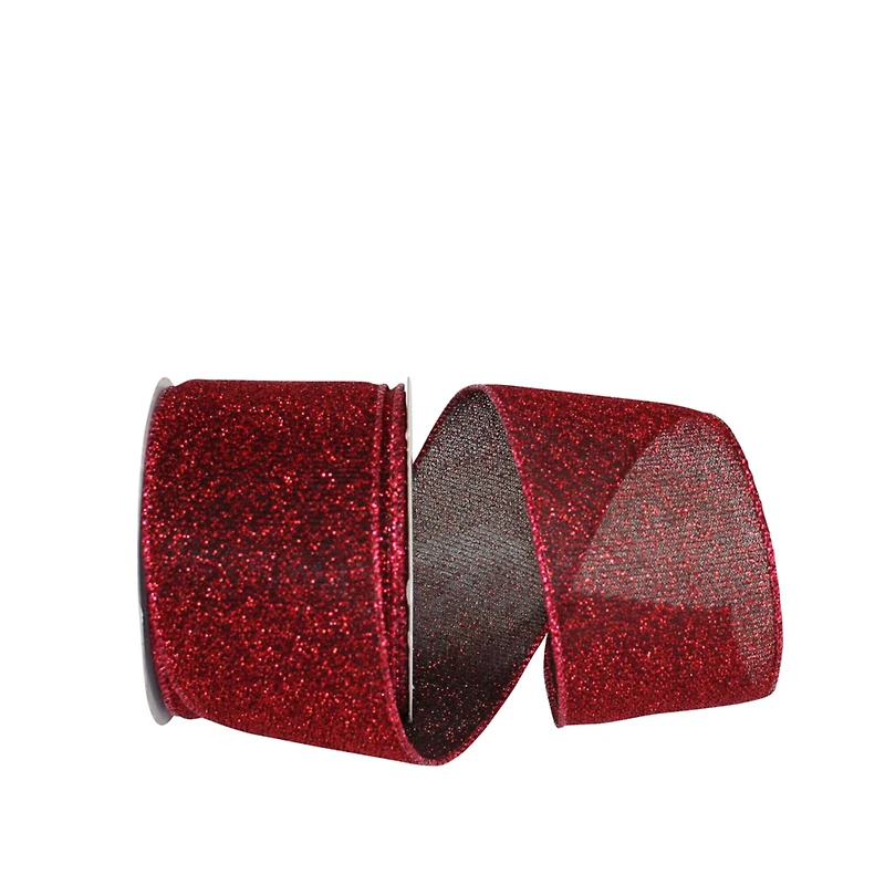 JAM Paper 2.5" x 10yd. Scarlet Sparkle Glimmer Radiance Wired Edge Ribbon