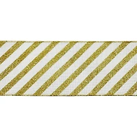 3.5" x 15ft. Gold Glitter Diagonal Stripes Wired Faux Linen Ribbon by Celebrate It®
