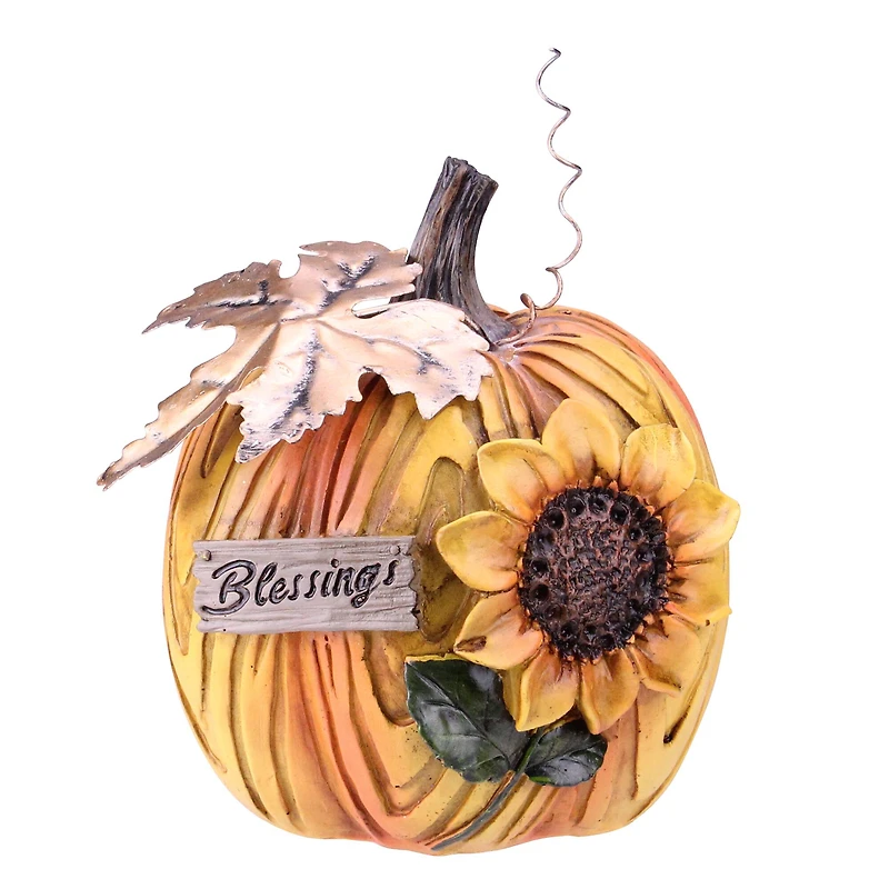 6.5" Brown & Yellow Sunflower Blessings Thanksgiving Tabletop Pumpkin Décor