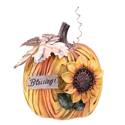 6.5" Brown & Yellow Sunflower Blessings Thanksgiving Tabletop Pumpkin Décor