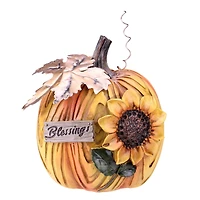 6.5" Brown & Yellow Sunflower Blessings Thanksgiving Tabletop Pumpkin Décor