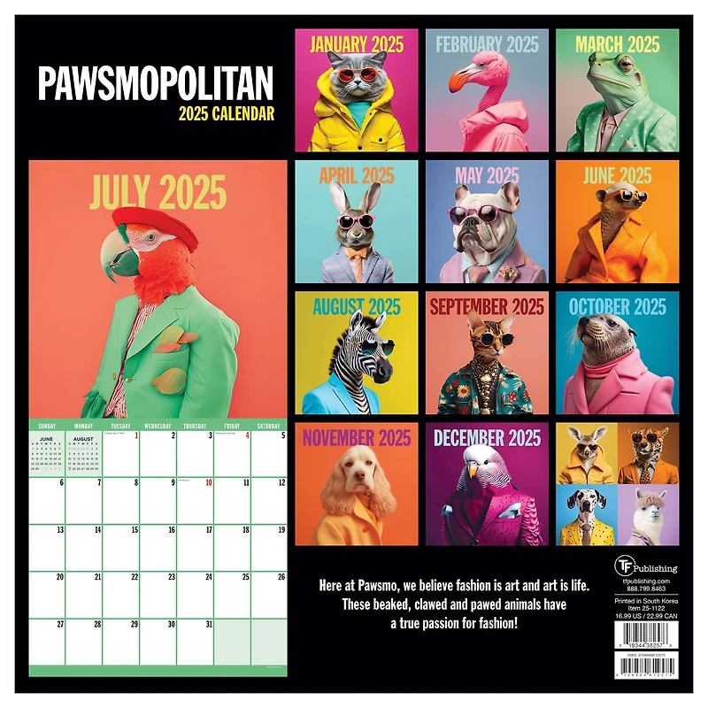 TF Publishing 2025 Pawsmopolitan Wall Calendar