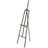 56.25" Black Metal Painter's Inspired 3-Tier Display Easel with Gold Accents