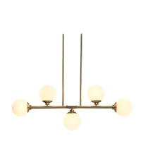 Hello Honey® Robert Stevenson Lighting Lorne 34" Brushed Gold 5-Light Metal and Frosted Glass Chandelier