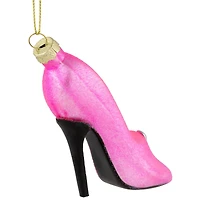 4" Pink High Heel Glittered Glass Christmas Ornament