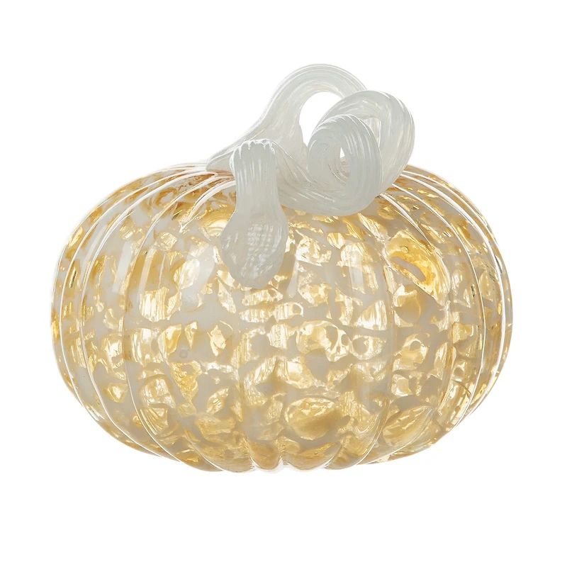 Glitzhome® 6" Fall Amber Dots Round Glass Pumpkin