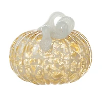 Glitzhome® 6" Fall Amber Dots Round Glass Pumpkin