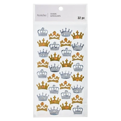 12 Packs: 32 ct. (384 total) Silver & Gold Crown Gemstone Stickers by Recollections™