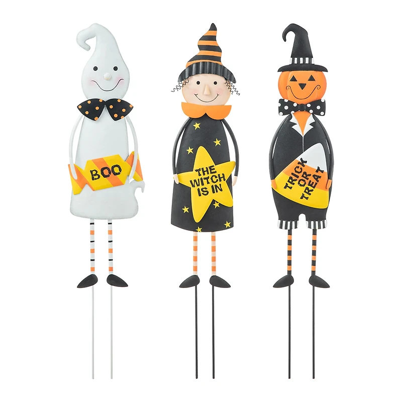 Glitzhome® 2ft. Halloween Metal Ghost, Witch and Pumpkin Yard Stake Set