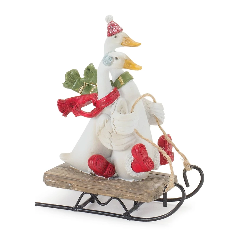 Sledding Holiday Goose Figurine Set