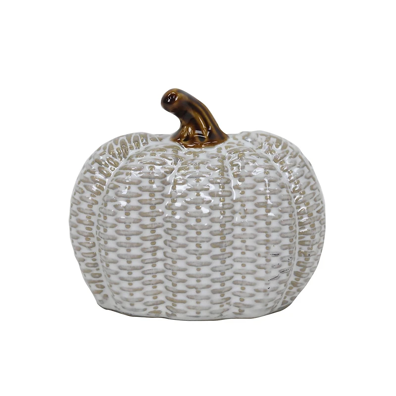 5" White Wide Textured Tabletop Ceramic Pumpkin by Ashland®
