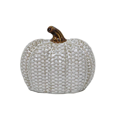 5" White Wide Textured Tabletop Ceramic Pumpkin by Ashland®
