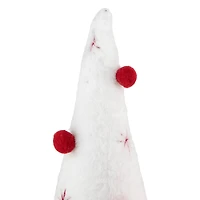 12" White Plush Christmas Cone Tree with Red Pompom Ornaments