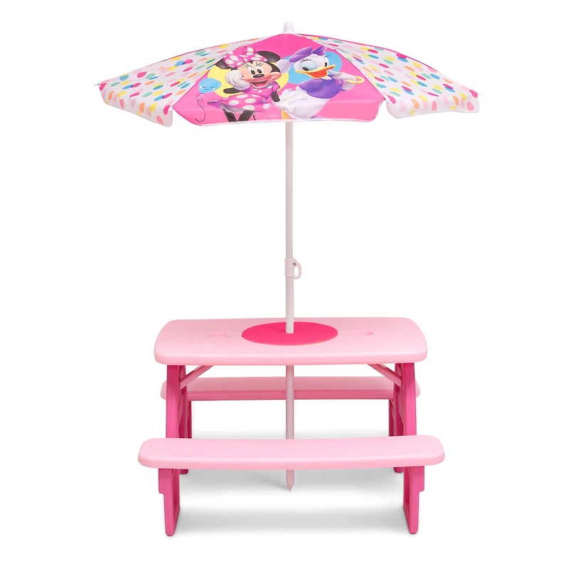 Disney® Minnie Mouse 4 Seat Activity Picnic Table with Umbrella & LEGO Compatible Tabletop