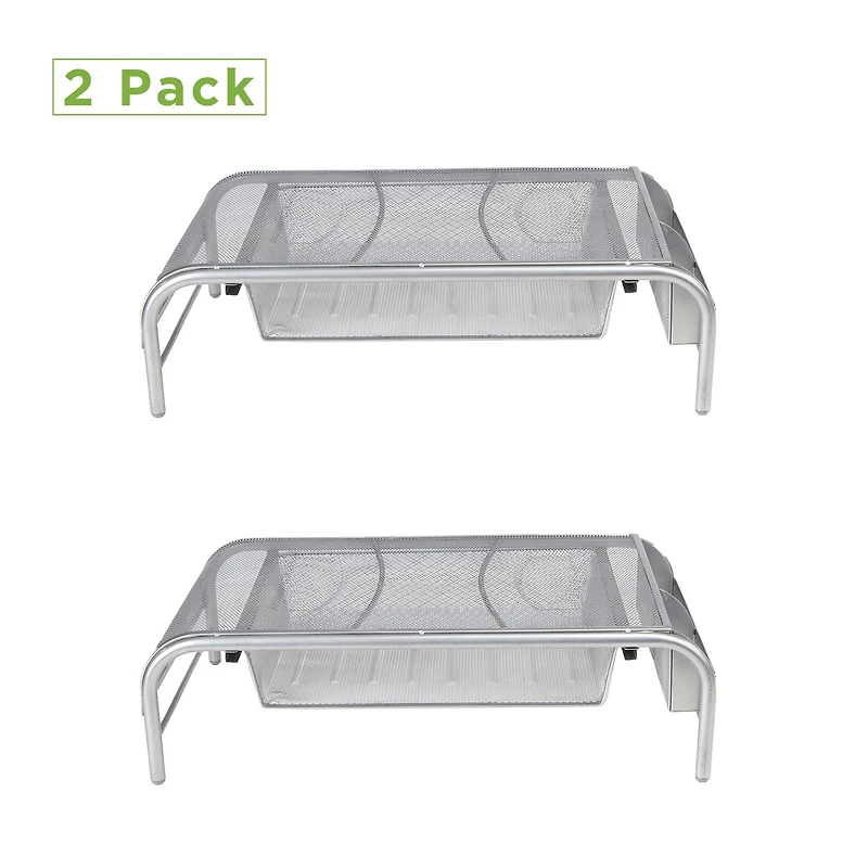 Mind Reader Silver Metal Mesh Monitor Riser Stand & Desk Drawer Organizer Set
