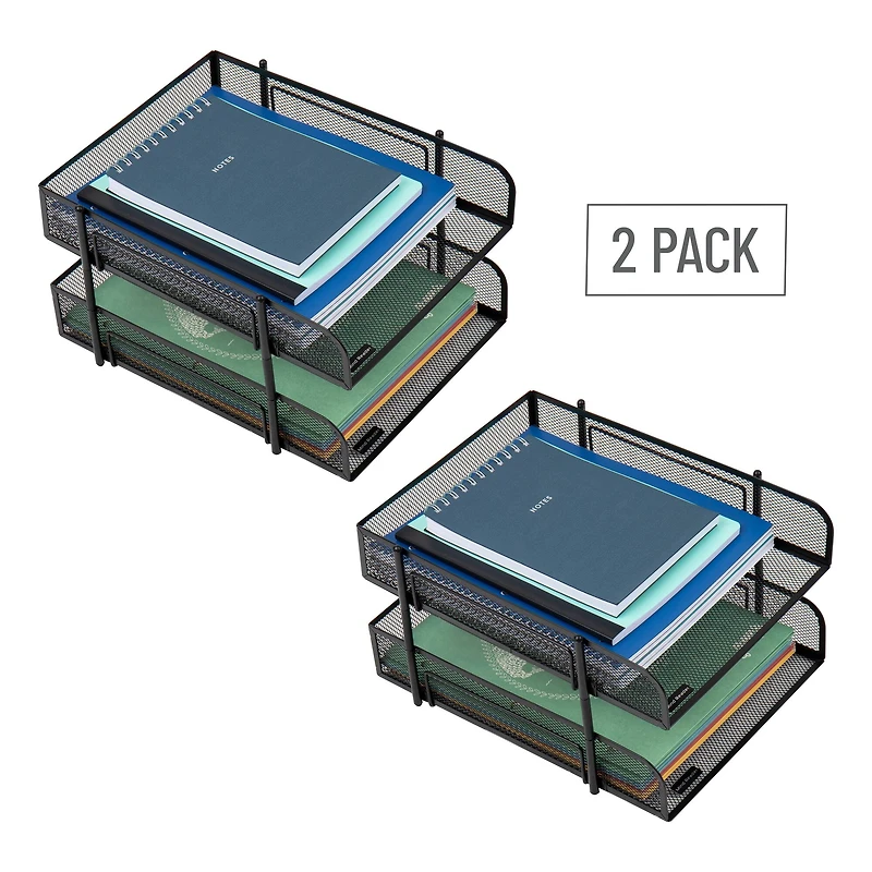 Mind Reader Network Collection Black Metal Mesh 2-Tier Letter Size Paper Trays, 2ct.