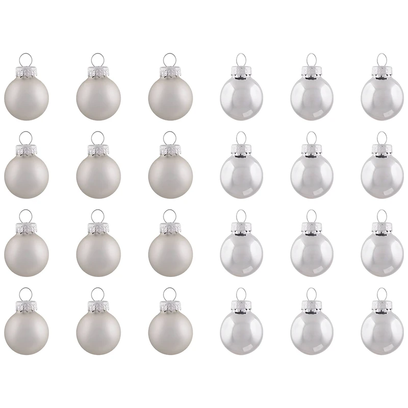 24ct. 1" 2-Finish Silver Glass Ball Ornaments
